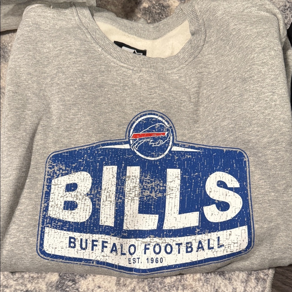 STARTER Gray Buffalo Bills Football Crewneck Sweater